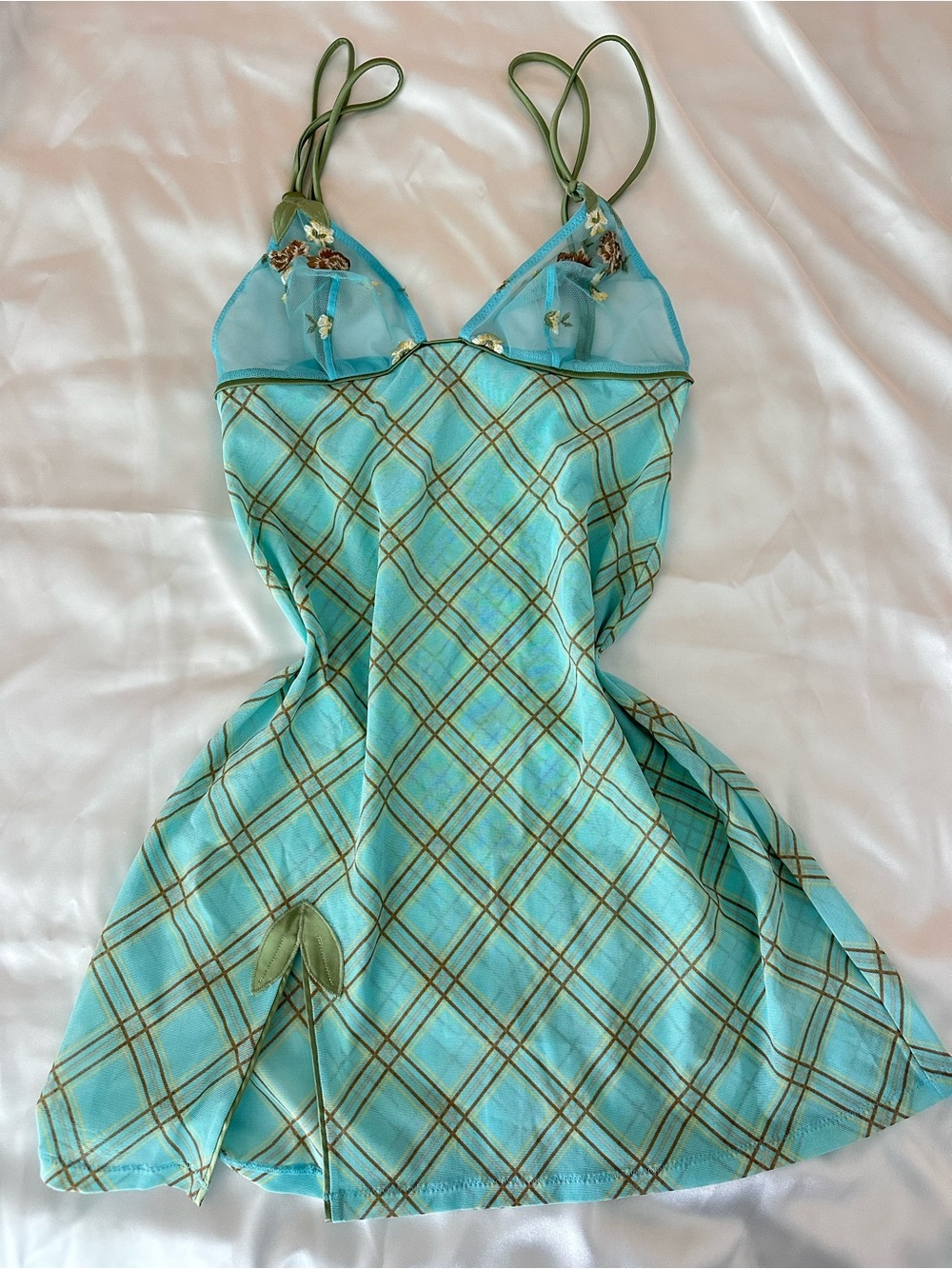 La Perla Aqua Plaid Spaghetti-Strap nightgown Dress